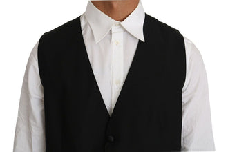 Black Solid Wool Silk Vest Dolce & Gabbana