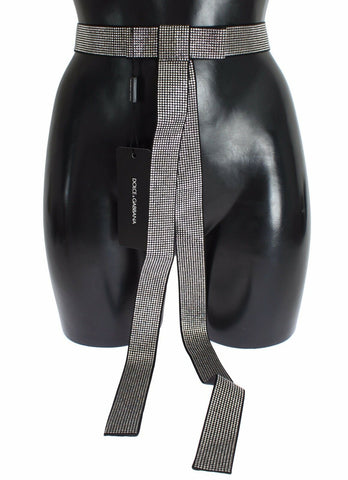Black Silk Clear Crystal Bow Waist Belt Dolce & Gabbana