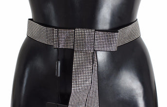 Black Silk Clear Crystal Bow Waist Belt Dolce & Gabbana