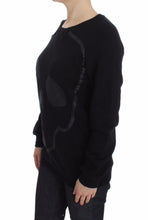 Black Cotton Motive Print Crewneck Pullover Sweater Exte