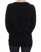 Black Cotton Motive Print Crewneck Pullover Sweater Exte