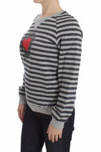 Gray Striped Cotton Crewneck Sweater Exte