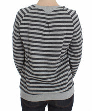 Gray Striped Cotton Crewneck Sweater Exte