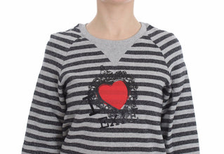 Gray Striped Cotton Crewneck Sweater Exte