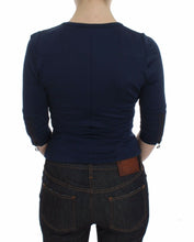 Blue Cotton Top Zipper Deep Crew-neck Sweater Exte