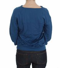 Blue Cotton Top Pullover Deep V-neck Women Sweater Exte