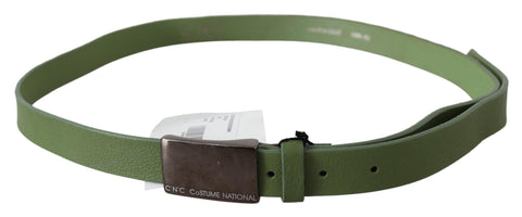 Green Leather Silver Buckle Waist Men Belt Costume National