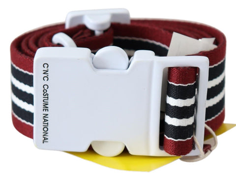 Black Red Stripe White Logo Buckle Waist Belt Costume National