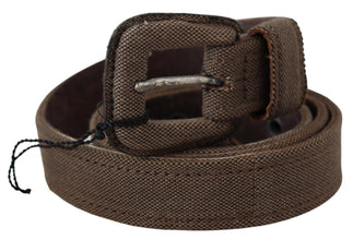 Brown Leather Logo Buckle Waist Belt Costume National