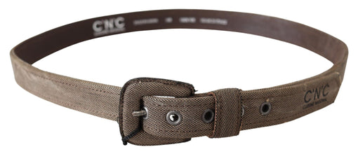 Brown Leather Logo Buckle Waist Belt Costume National