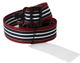 Maroon Black Stripe Silver Black Buckle Belt Costume National