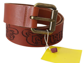 Brown Leather Logo Bronze Rustic Metal Buckle Belt Just Cavalli