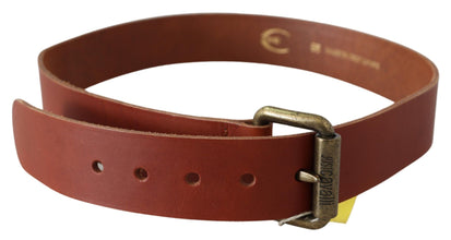 Brown Leather Logo Bronze Rustic Metal Buckle Belt Just Cavalli