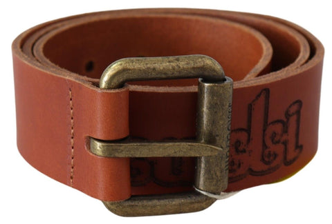 Brown Leather Logo Bronze Rustic Metal Buckle Belt Just Cavalli