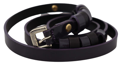 Black Leather Thin Gold Metal Chrome Buckle Belt GF Ferre