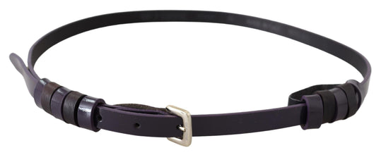 Black Leather Thin Gold Metal Chrome Buckle Belt GF Ferre
