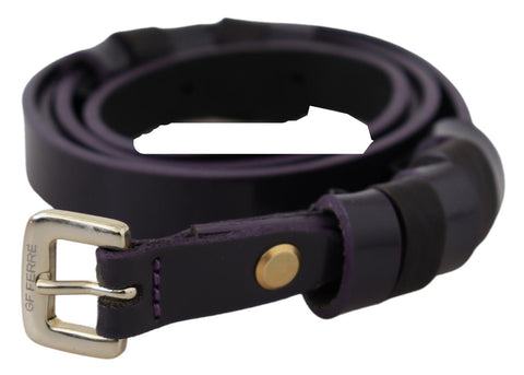 Black Leather Thin Gold Metal Chrome Buckle Belt GF Ferre