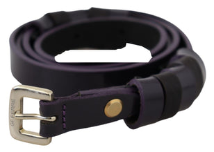Black Leather Thin Gold Metal Chrome Buckle Belt GF Ferre