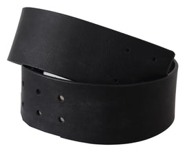 Black Genuine Leather Wide Logo Waist Belt GF Ferre
