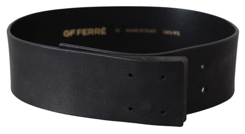 Black Genuine Leather Wide Logo Waist Belt GF Ferre