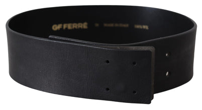 Black Genuine Leather Wide Logo Waist Belt GF Ferre