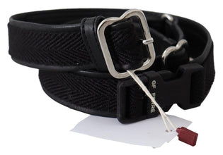 Black Leather Silver Chrome Metal Buckle Belt GF Ferre