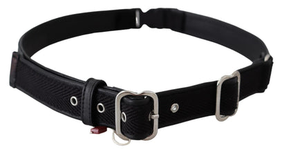 Black Leather Silver Chrome Metal Buckle Belt GF Ferre