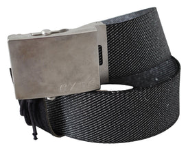 Black Silver Metal Brushed Buckle Waist Belt Exte