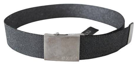 Black Silver Metal Brushed Buckle Waist Belt Exte