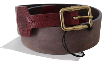 Brown Leather Wide Gold Chrome Logo Buckle Belt GF Ferre