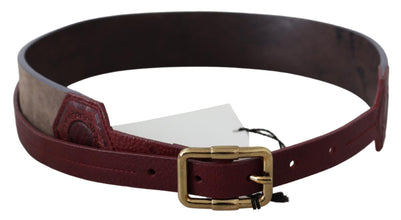 Brown Leather Wide Gold Chrome Logo Buckle Belt GF Ferre