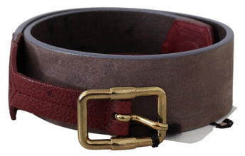 Brown Leather Wide Gold Chrome Logo Buckle Belt GF Ferre