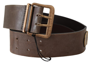 Brown Leather Wide Bronze Buckle Waist Belt Ermanno Scervino