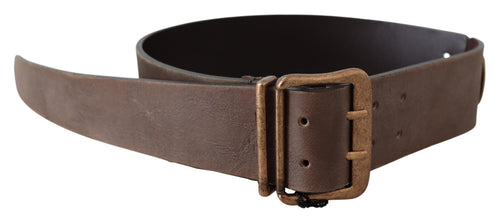 Brown Leather Wide Bronze Buckle Waist Belt Ermanno Scervino