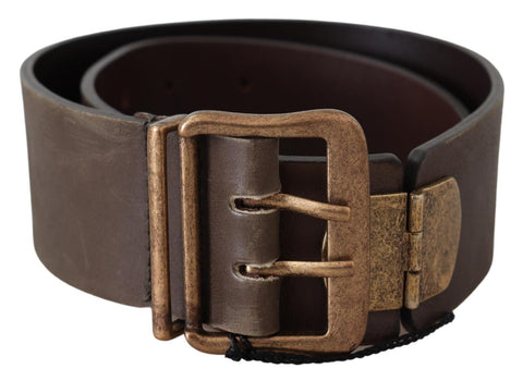 Brown Leather Wide Bronze Buckle Waist Belt Ermanno Scervino