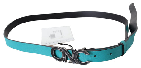 Blue Green Leather Logo Silver Buckle Belt Costume National