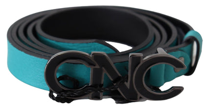 Blue Green Leather Logo Silver Buckle Belt Costume National