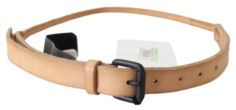 Light Brown Slim Leather Black Logo Buckle Belt Belt Scervino Street