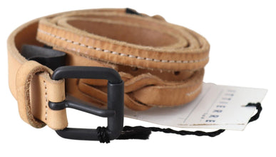 Light Brown Slim Leather Black Logo Buckle Belt Belt Scervino Street