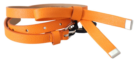 Orange Tangerine Leather Slim Silver Metal Buckle Belt Scervino Street