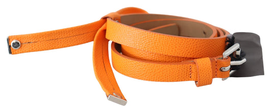 Orange Tangerine Leather Slim Silver Metal Buckle Belt Scervino Street