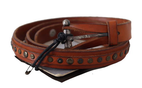 Brown Genuine Leather Rustic Silver Buckle Belt Scervino Street