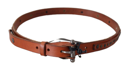 Brown Genuine Leather Rustic Silver Buckle Belt Scervino Street