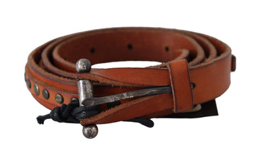 Brown Genuine Leather Rustic Silver Buckle Belt Scervino Street