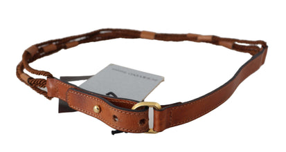 Brown Leather Braided Rope Gold Buckle  Belt Scervino Street