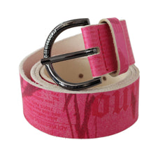 Pink Leather Letter Logo Design Round Buckle Belt John Galliano