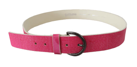 Pink Leather Letter Logo Design Round Buckle Belt John Galliano