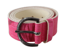 Pink Leather Letter Logo Design Round Buckle Belt John Galliano