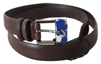 Brown Genuine Leather Silver Buckle Belt Costume National
