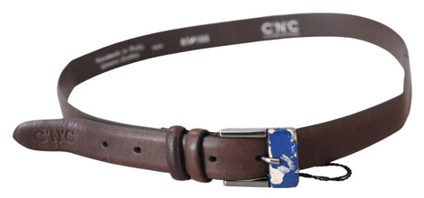 Brown Genuine Leather Silver Buckle Belt Costume National